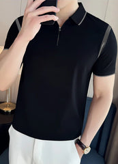 Half Zip Style Cropped Collar Jumper Polo Shirts in Black