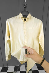 Turbo Self Lining Long Sleeve Cotton Casual Shirt In Light Lemon