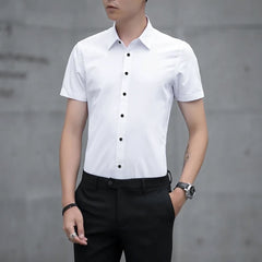 Self Textured Slim Fit Elastic Shirt In White