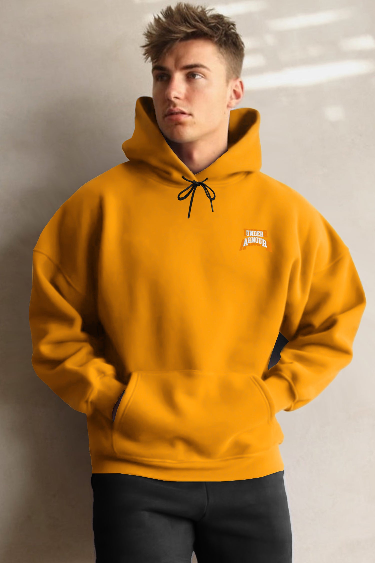 Undr Armr Embroidered Print Essential Fleece Hoodie In Yellow