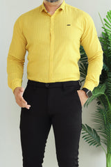Turbo Billy Textured Knit Long Sleeve Cotton Casual Shirt In Yellow