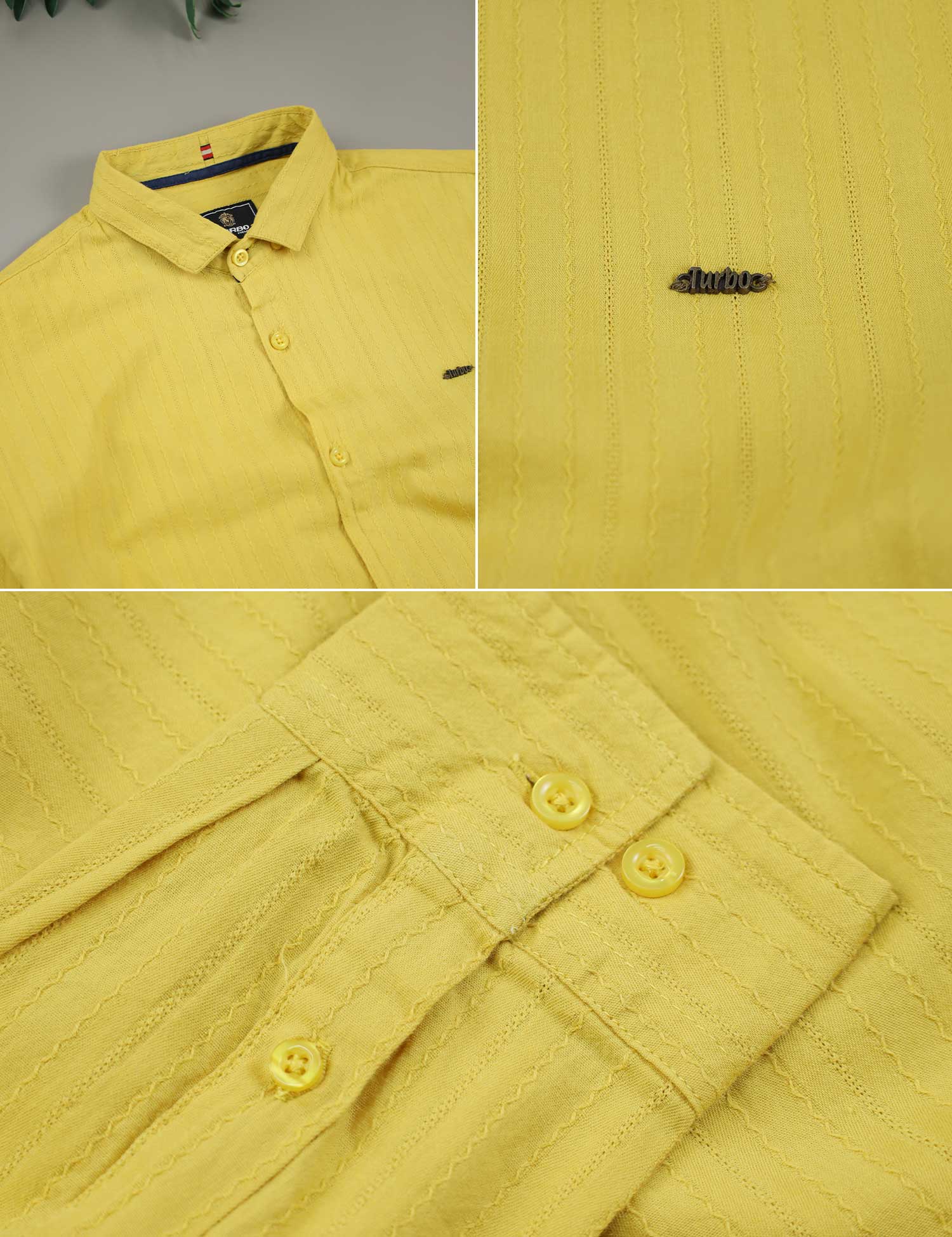 Turbo Billy Textured Knit Long Sleeve Cotton Casual Shirt In Yellow