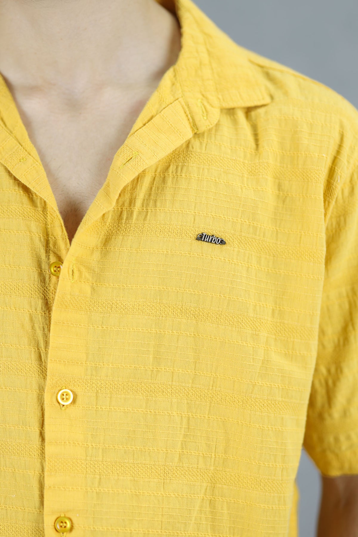 Turbo Knit Craft Crochet Casual Shirt In Yellow
