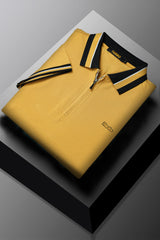 Turbo Contrast Tone Zip Collar Men's Polo Shirt In Yellow