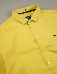 Turbo Billy Textured Knit Long Sleeve Cotton Casual Shirt In Yellow