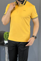 Turbo Contrast Tone Zip Collar Men's Polo Shirt In Yellow