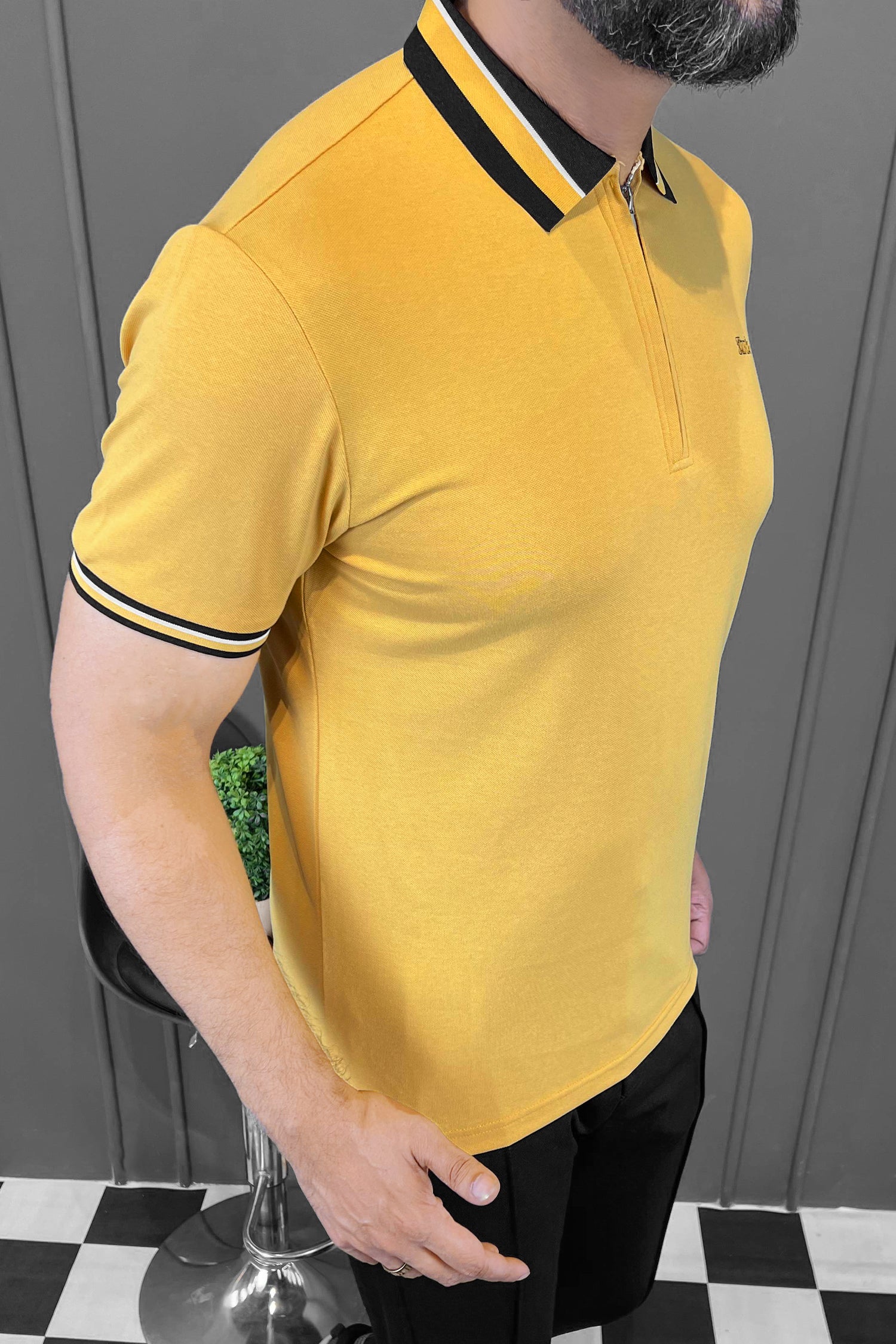 Turbo Contrast Tone Zip Collar Men's Polo Shirt In Yellow