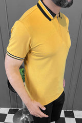 Turbo Contrast Tone Zip Collar Men's Polo Shirt In Yellow