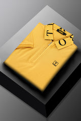 Turbo Letter Writing Zip Collar Men's Polo Shirt In Yellow