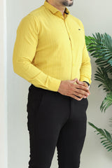 Turbo Billy Textured Knit Long Sleeve Cotton Casual Shirt In Yellow