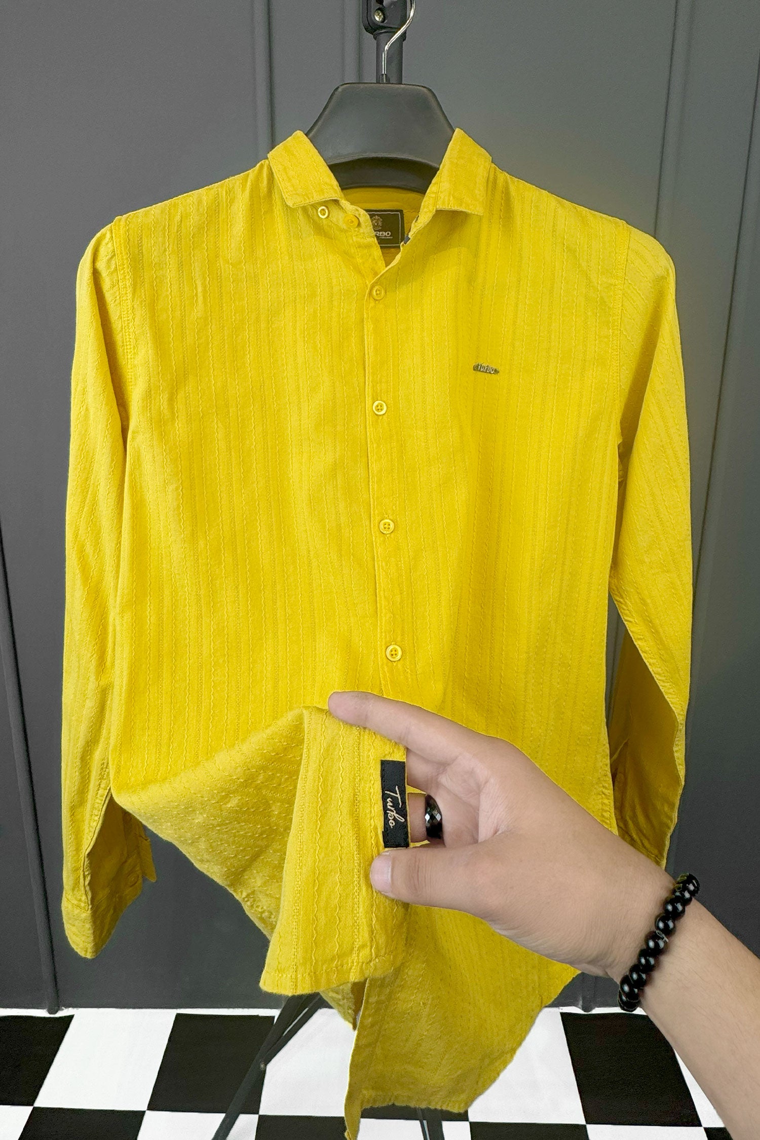 Turbo Billy Textured Knit Long Sleeve Cotton Casual Shirt
