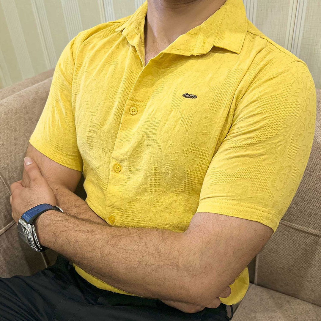 Turbo Artistic Touch Comfort Casual Shirt In Mustard Yellow