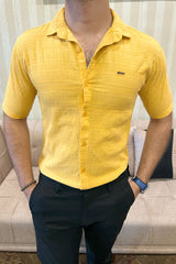 Turbo Knit Craft Crochet Casual Shirt In Yellow