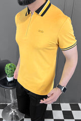 Turbo Contrast Tone Zip Collar Men's Polo Shirt In Yellow
