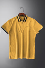 Turbo Contrast Tone Zip Collar Men's Polo Shirt In Yellow