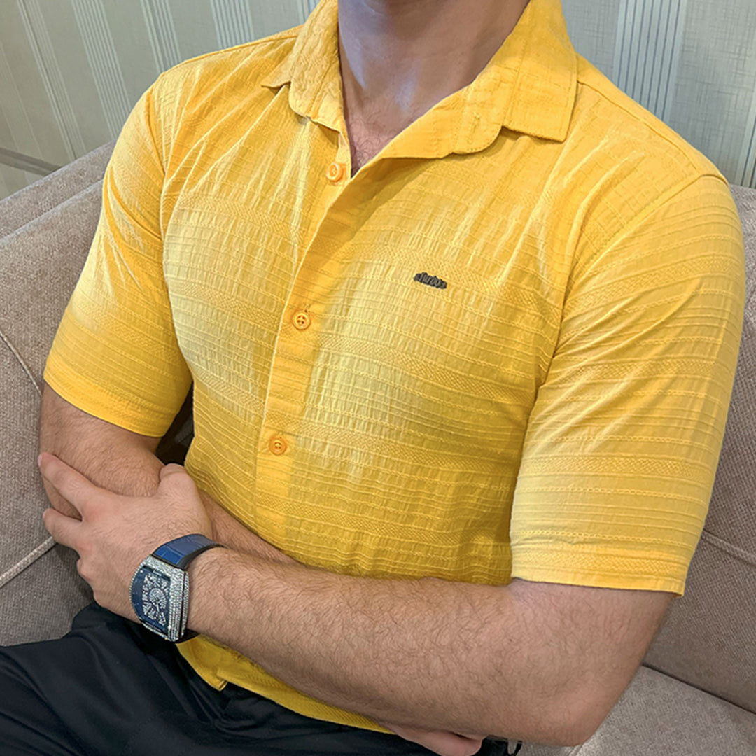 Turbo Knit Craft Crochet Casual Shirt In Yellow