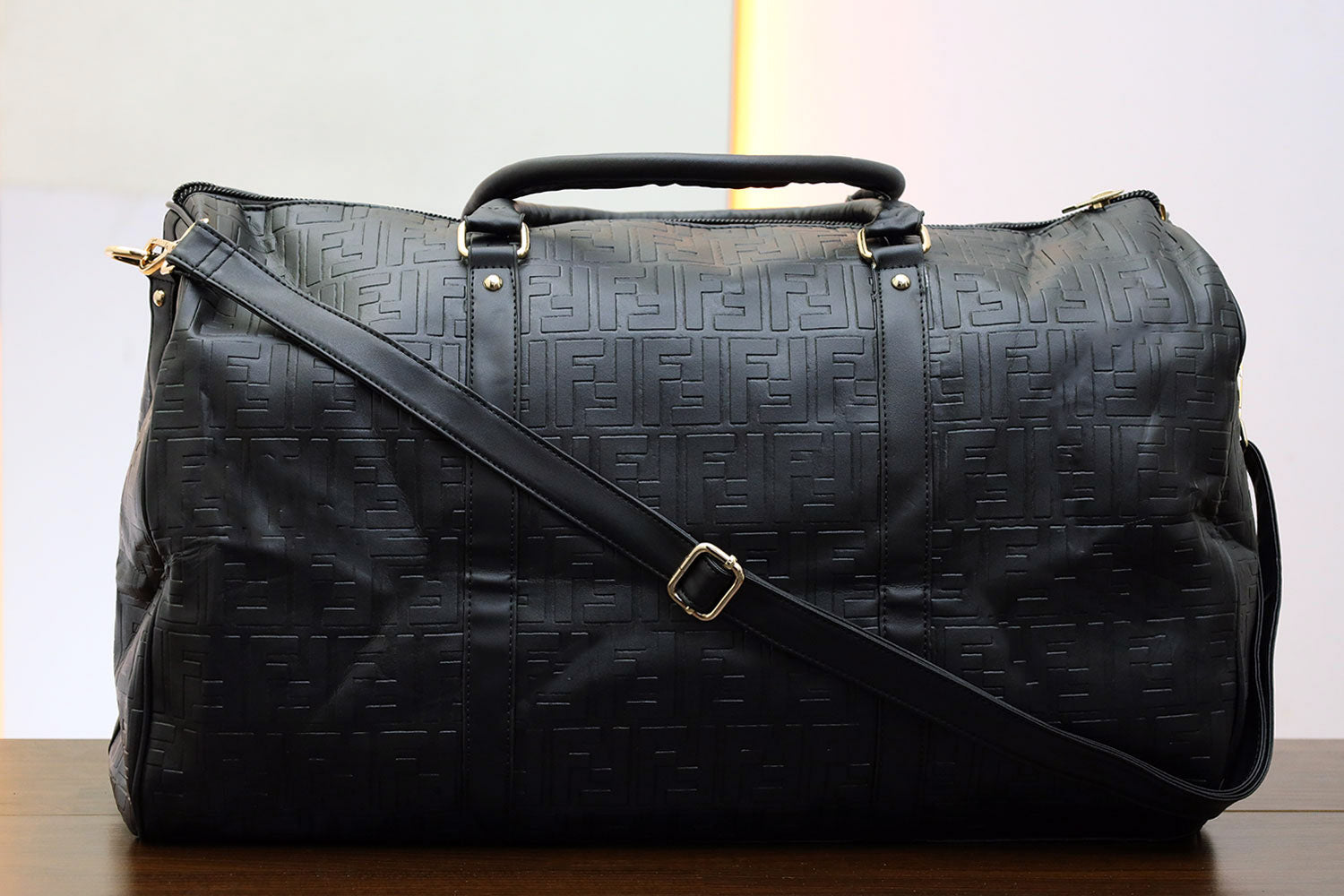 Fndi Imported Embossed Signature MonoGram Travel Bag in Black