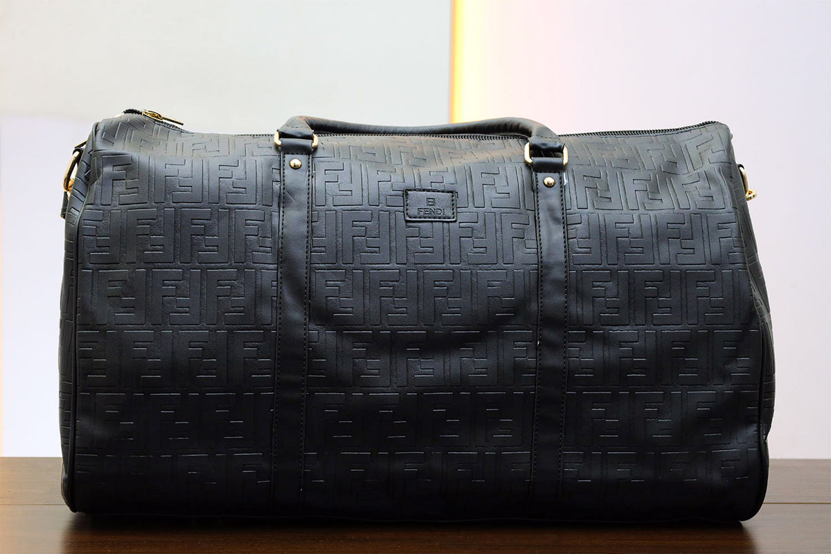 Fndi Imported Embossed Signature MonoGram Travel Bag in Black