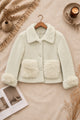 Women Cozy Shearling Pocket Imported Wool Jacket In Beige