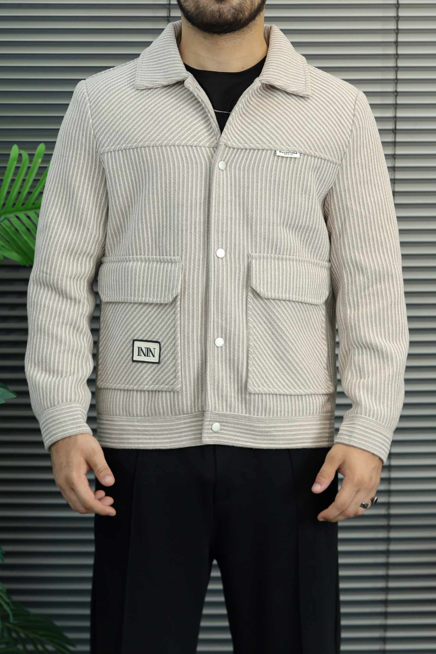 Multicolor Corduroy Imported Men's Wool Jacket In Beige