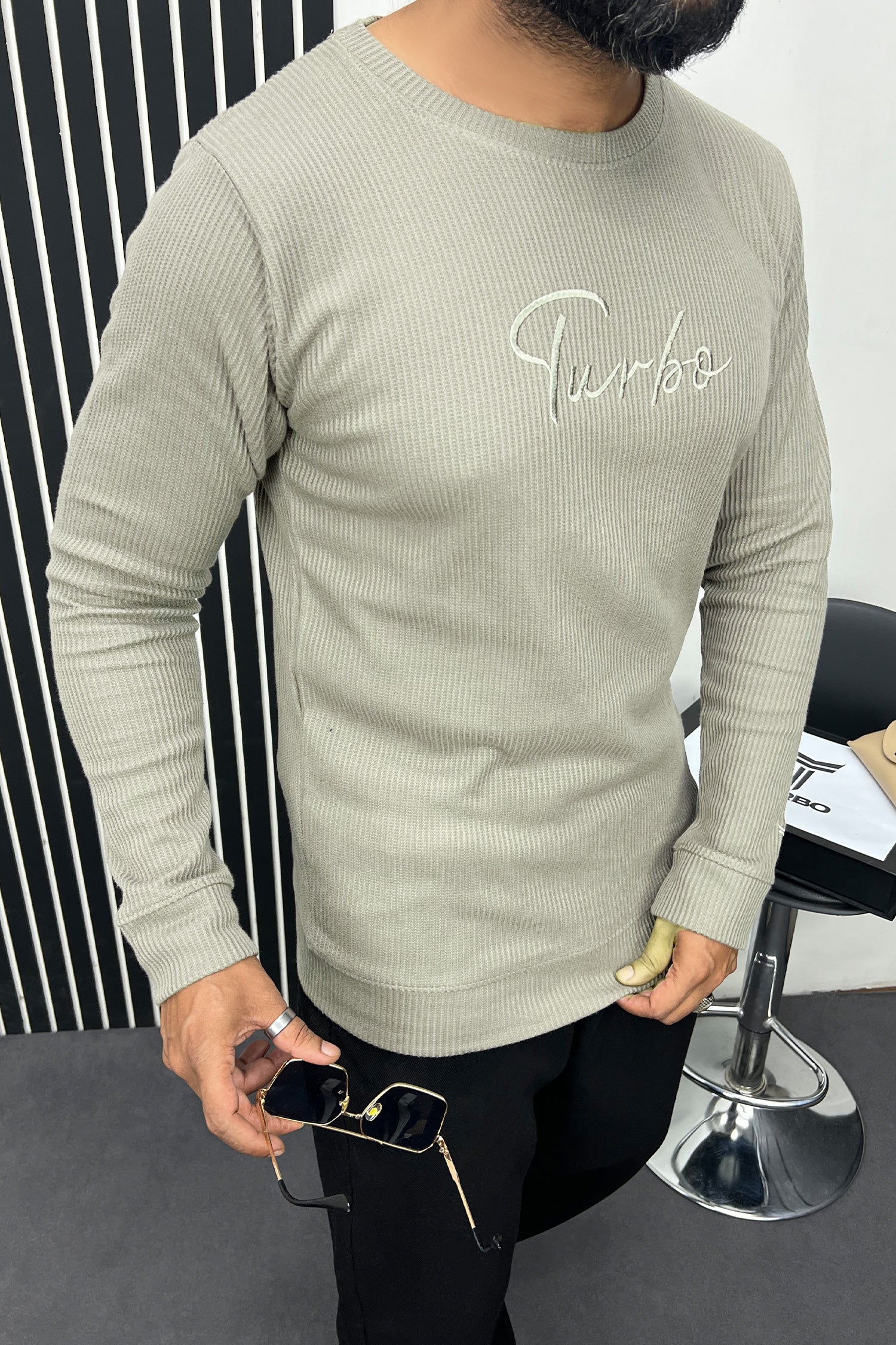 Turbo Signature Logo Round Neck Thermal Cotton Men's Sweatshirt