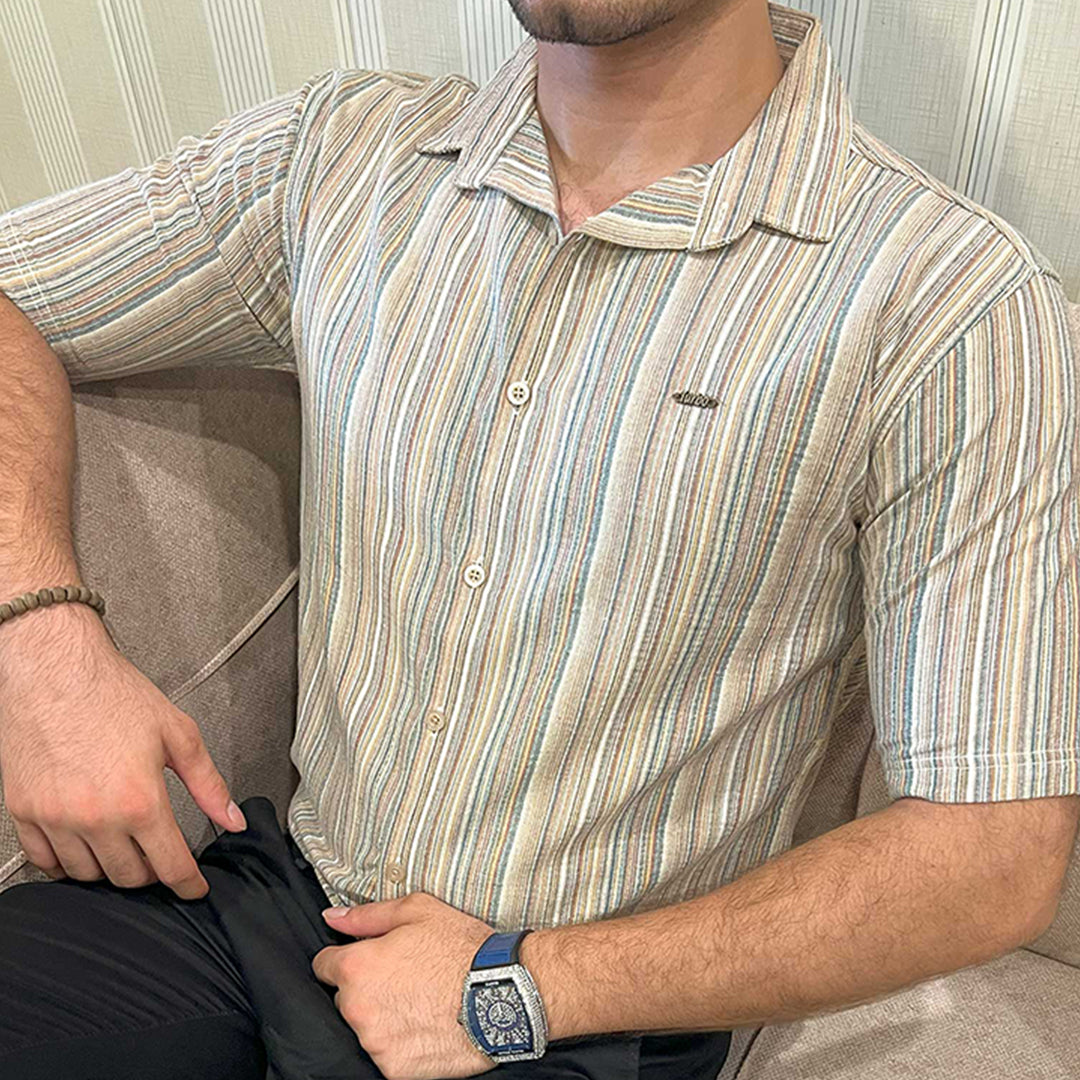 Turbo Spring Edit Textured Casual Shirt In Beige