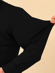 Self Texture Elastic Full Sleeve Casual Shirt In Black