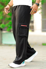 Turbo Multi-Pockets Loose Bottom Imp Cotton Blend Trouser In Black