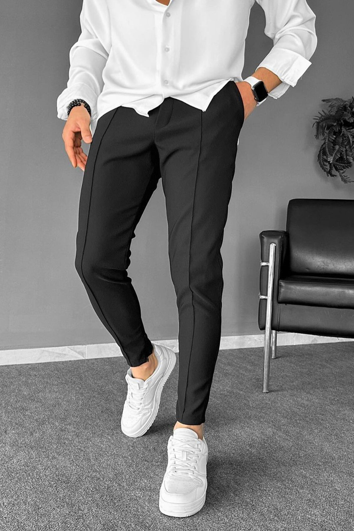 Turbo Fashion Smart Slim Fit Trouser In Black