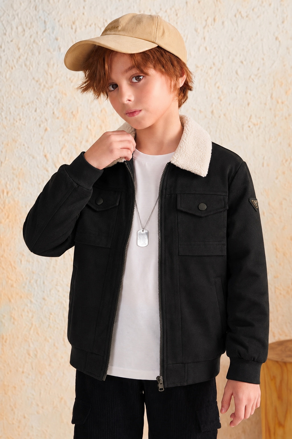 Neutral Faux Imported Kid's Suede Jacket