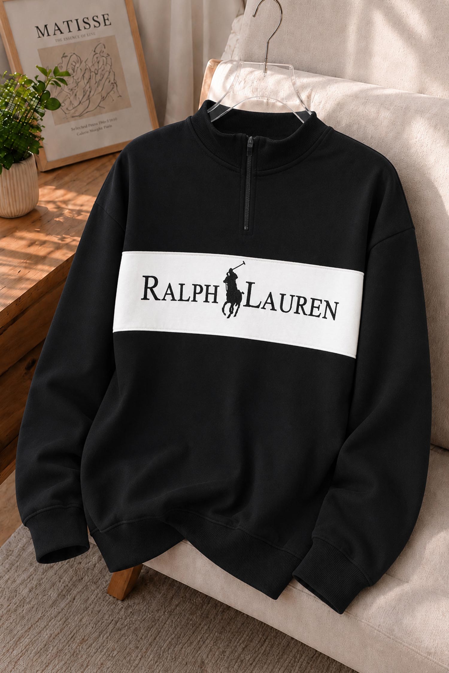 Rlph Lurn Quarter Zip-Up Mock Neck Men's Sweatshirt In Black