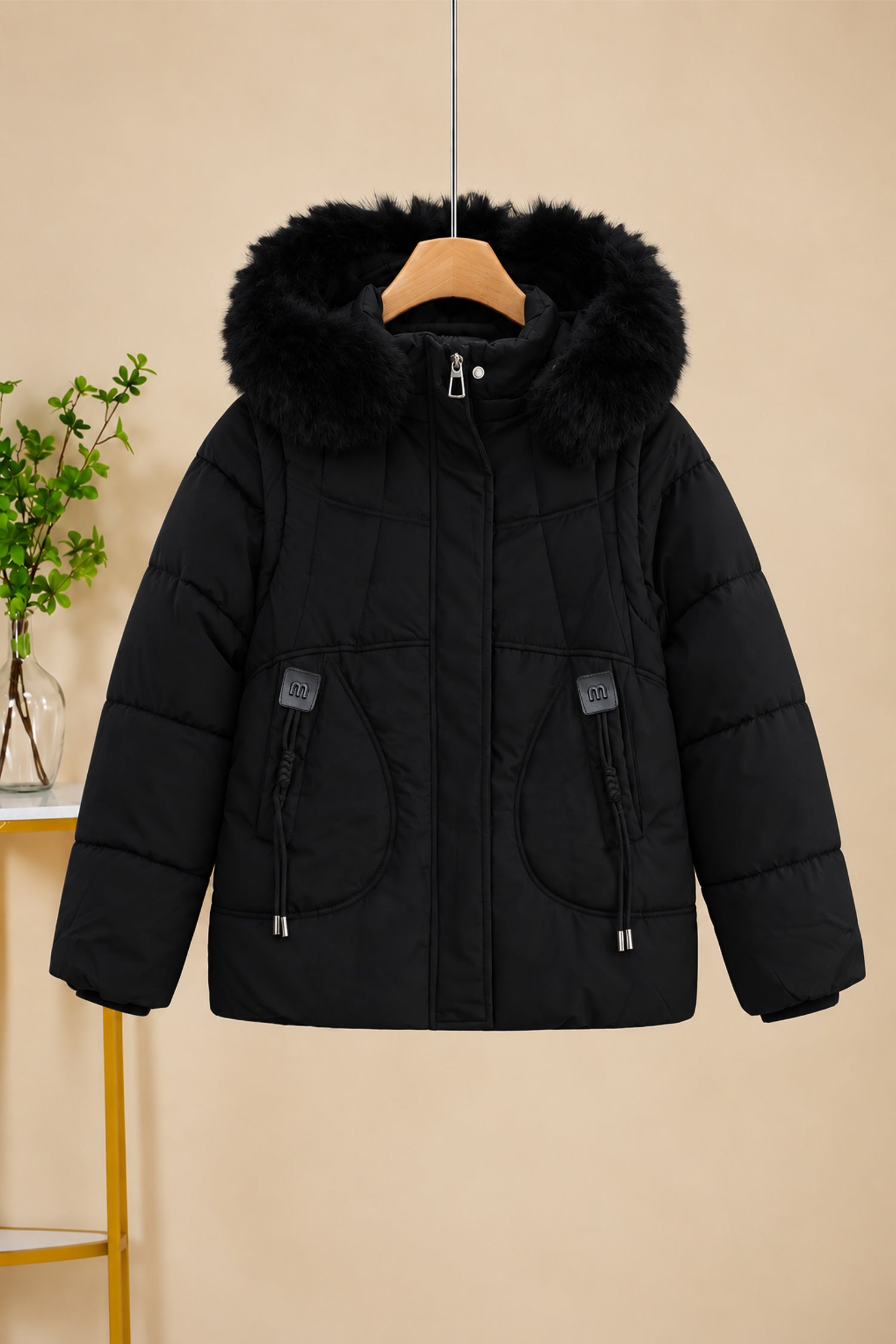 Women Quilted Detachable Arm & Hood Imported Puffer Jacket In Black