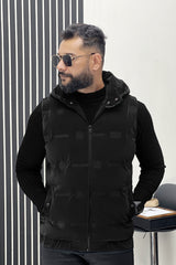 All Over Slogan Quilted Detachable Hood Imported Men's Gilet