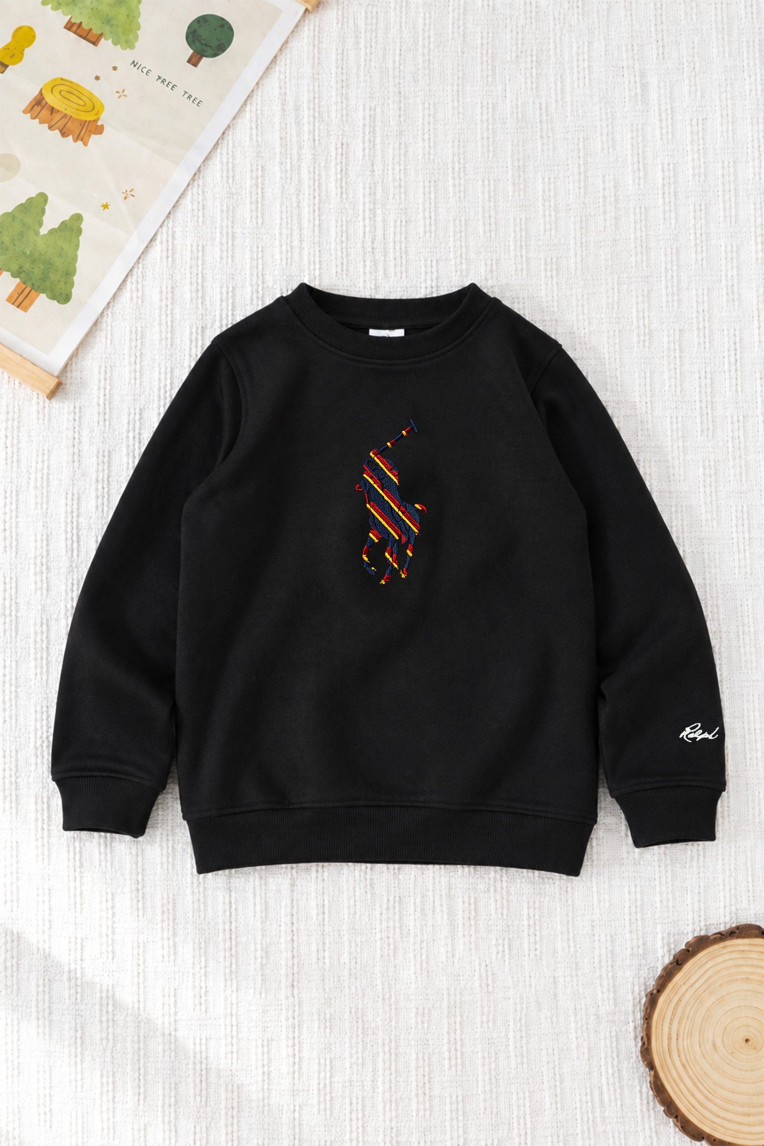 Plo Rph Lren Heritage Round Neck Kid's Sweatshirt In Black