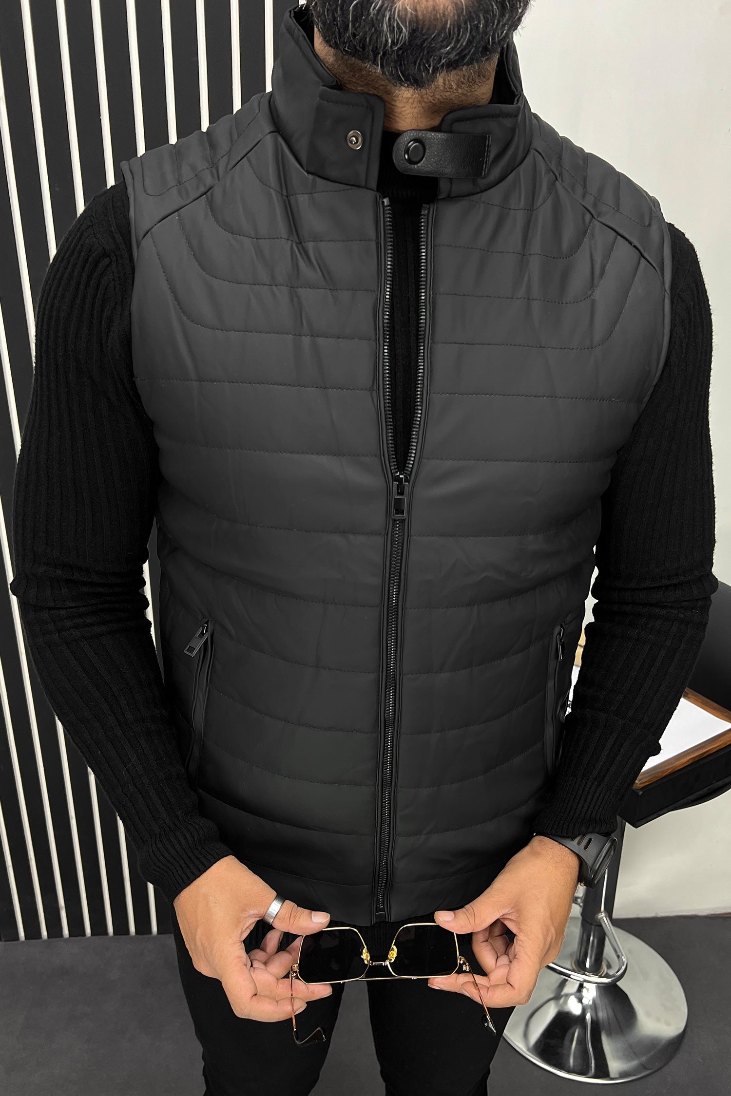 Stand Up Collar Quilted Imported Men's Gilet