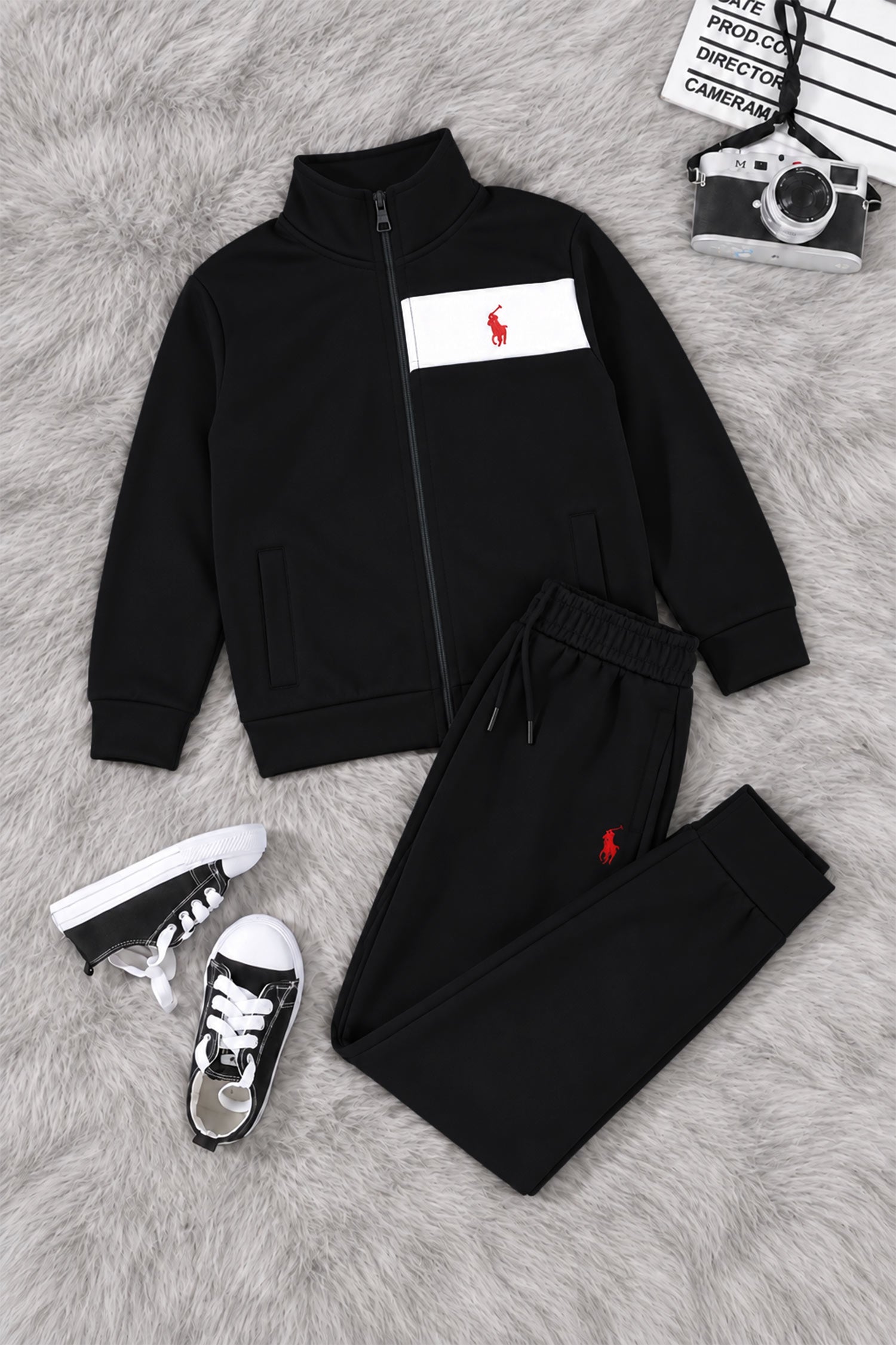 Polo Elite Motion Zipper Kid's Co-Ord Set In Black