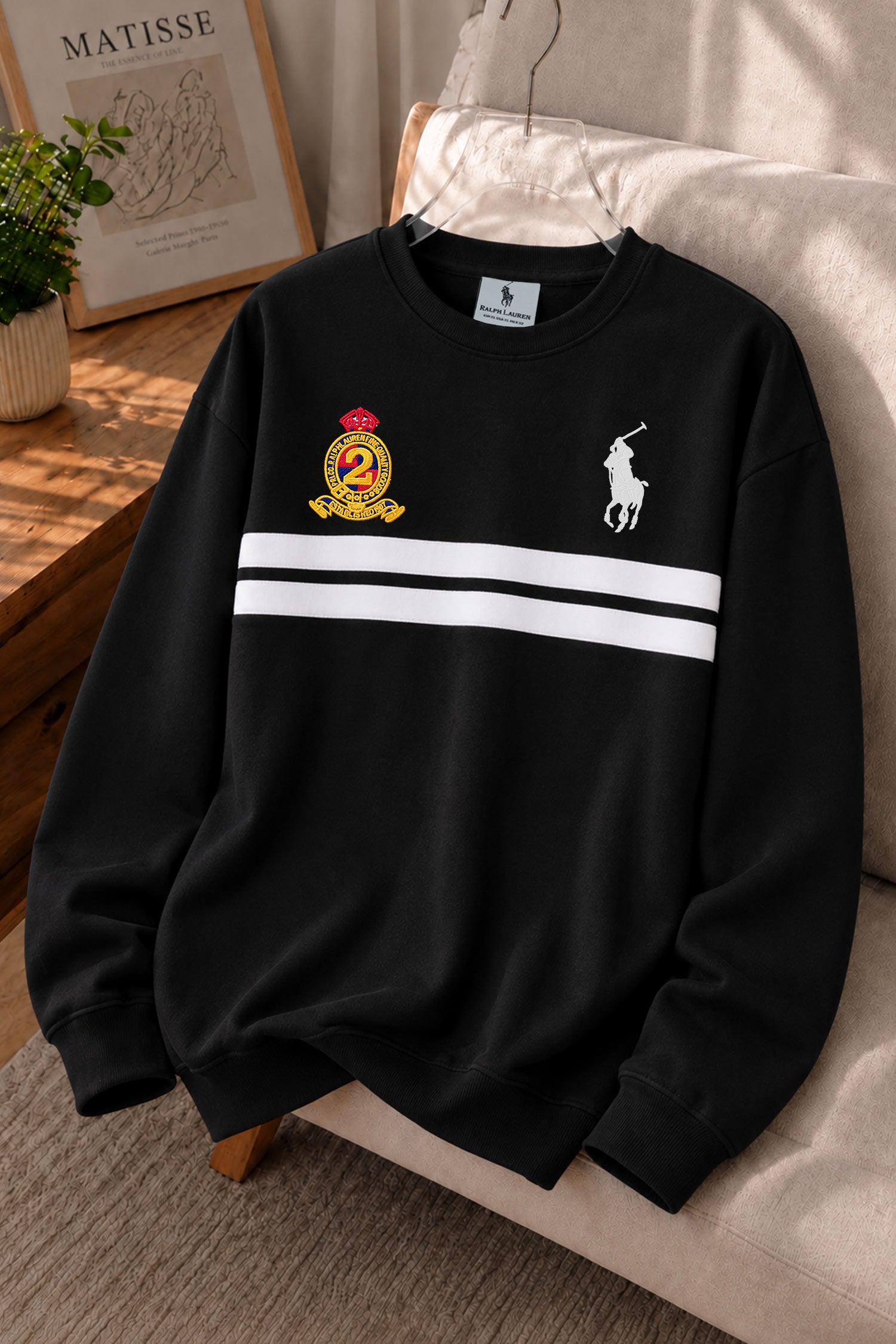 Plo Rph Lren Classic Paneled Round Neck Men's Sweatshirt In Black