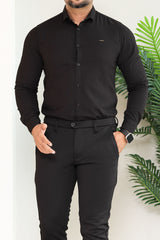 Turbo Organic MonoChromatic Long Sleeve Cotton Casual Shirt in Black