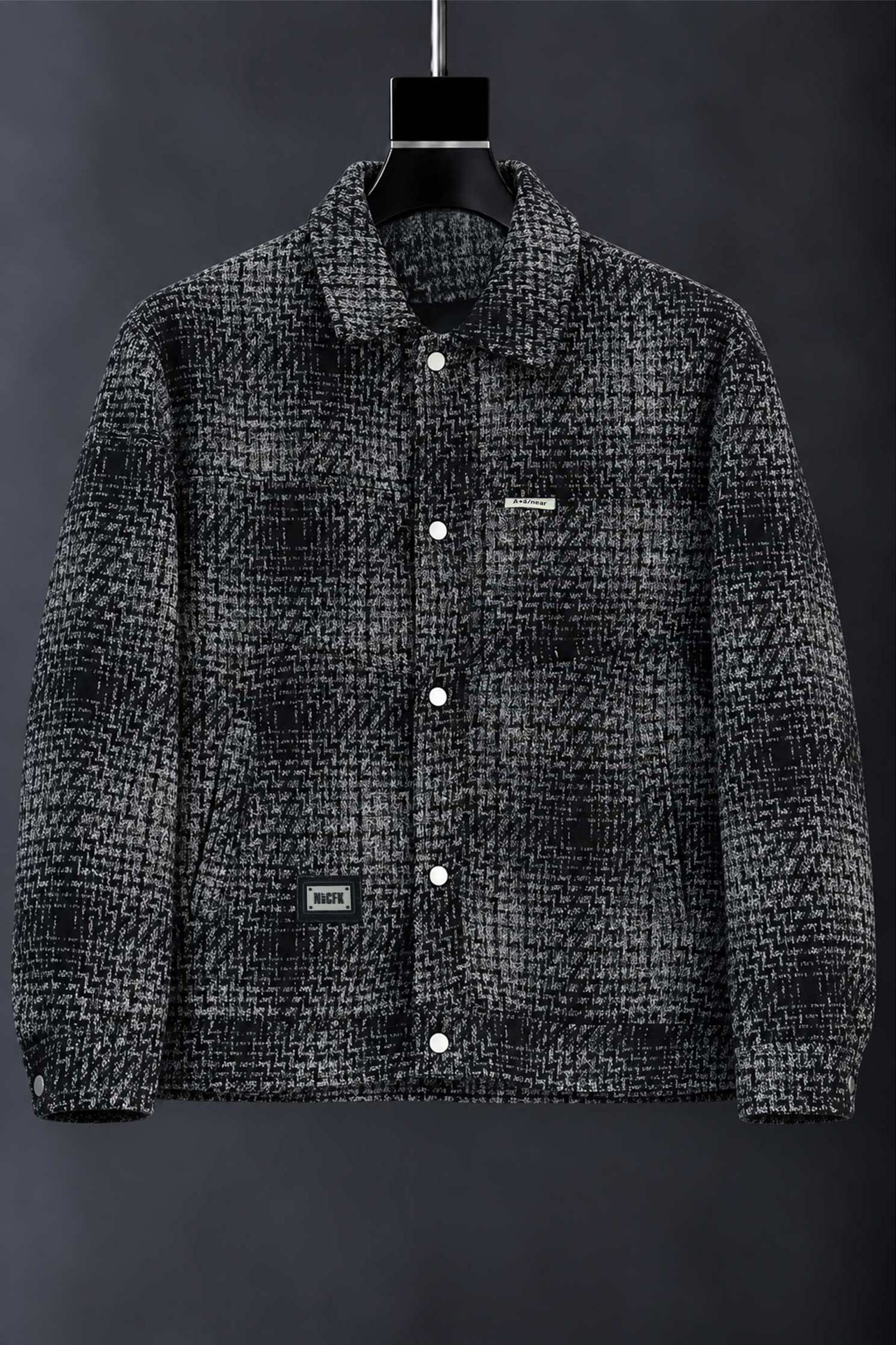 Outerwear Tweed Checkered Imported Men's Wool Jacket In Black