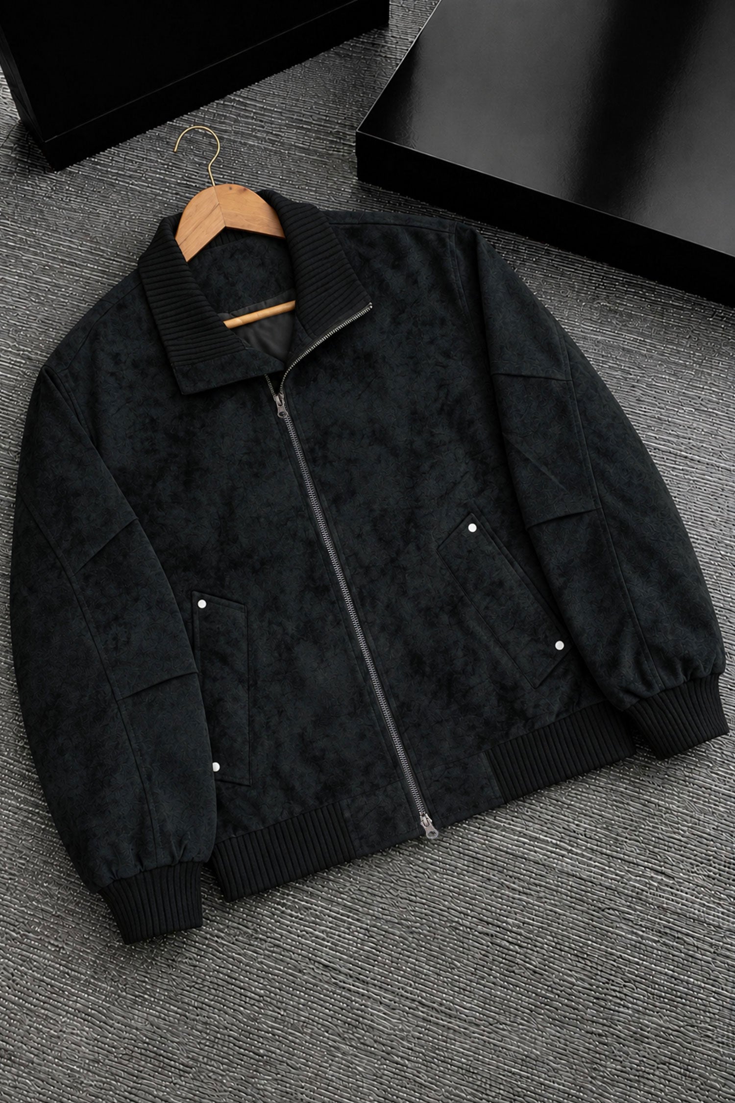 Men's Affordable Sweat Suede Leather Jacket In Black