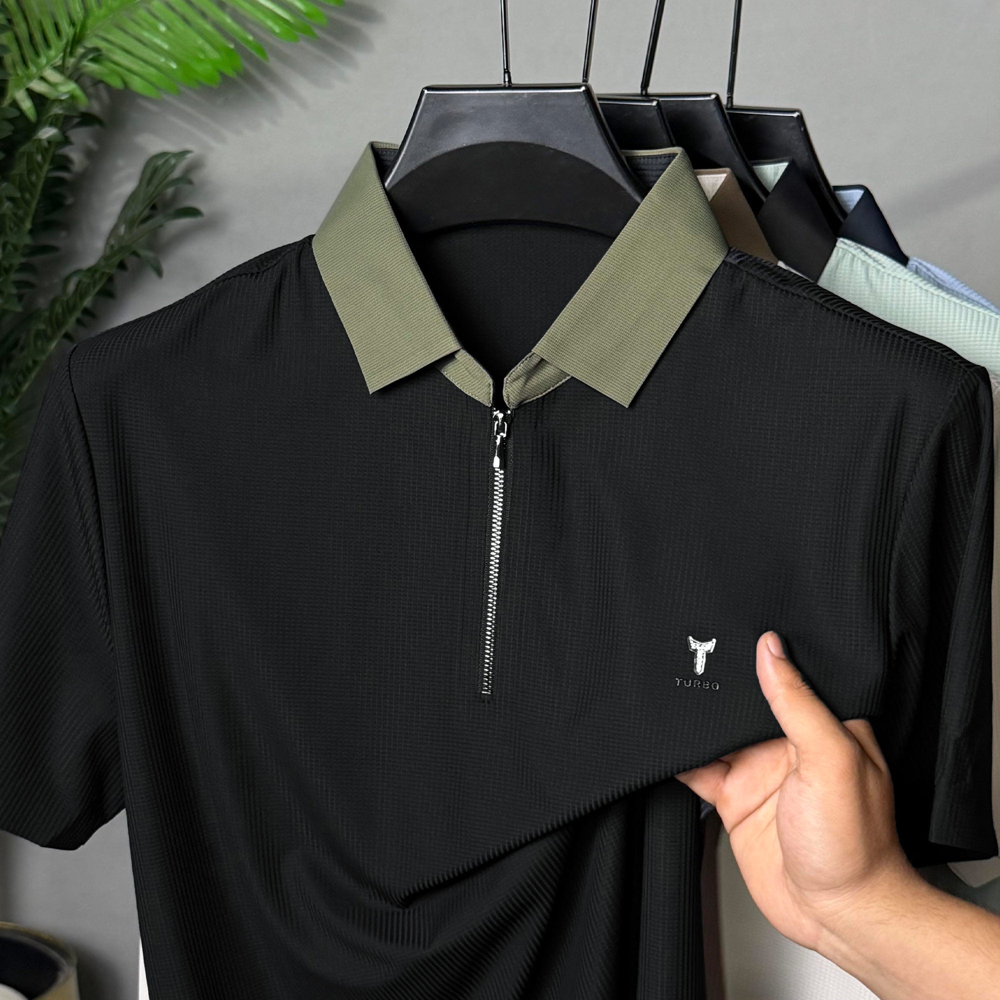 Turbo Zipper Polo Seamless Collar Men's Polo T-Shirt