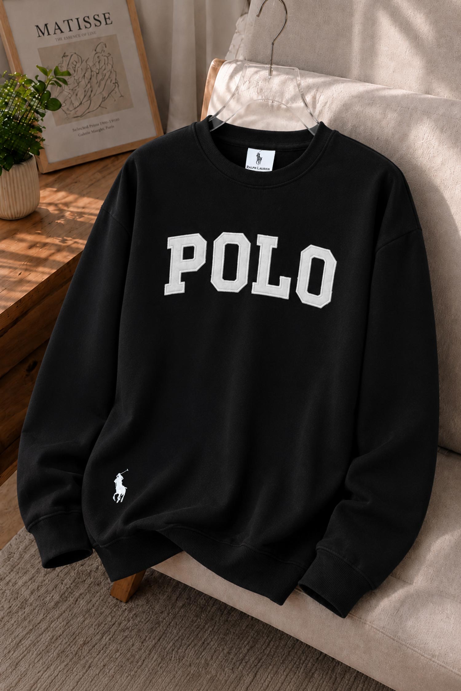Polo Pony Basic Round Neck Men's Sweatshirt In Black
