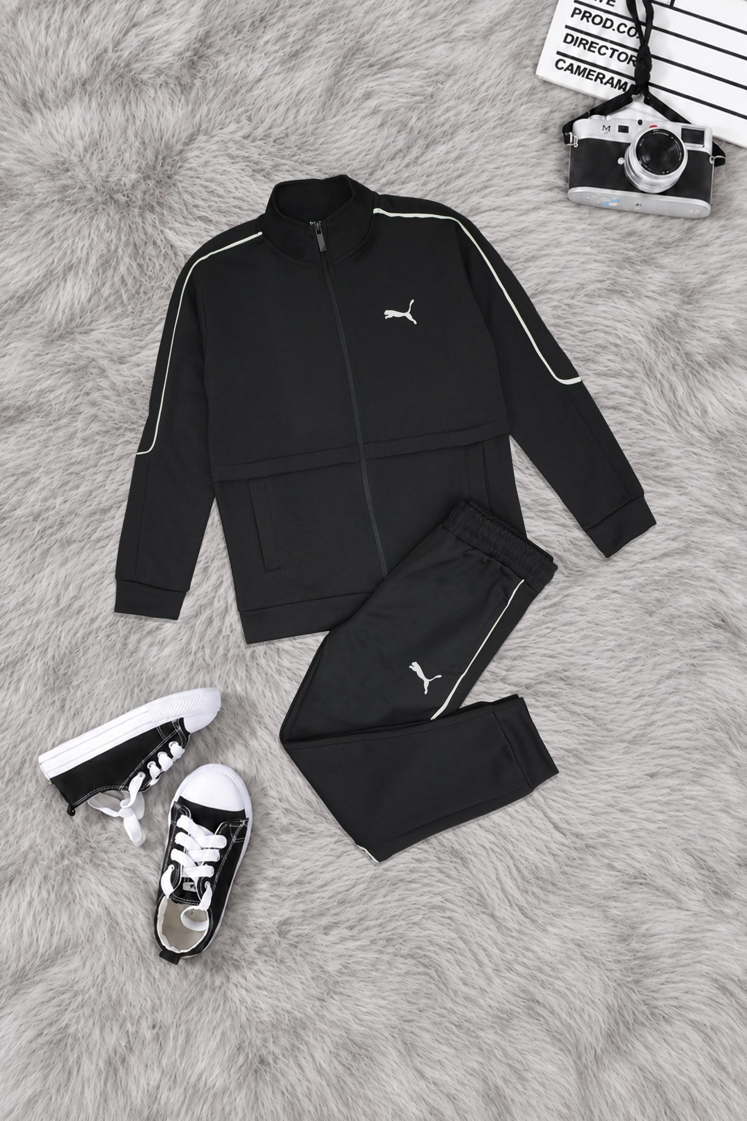Pma Wind-Runner Zipper Kid's Co-Ord Set In Black