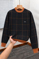 Lcste Windowpane Pattern Imported Men's Sweater In Black