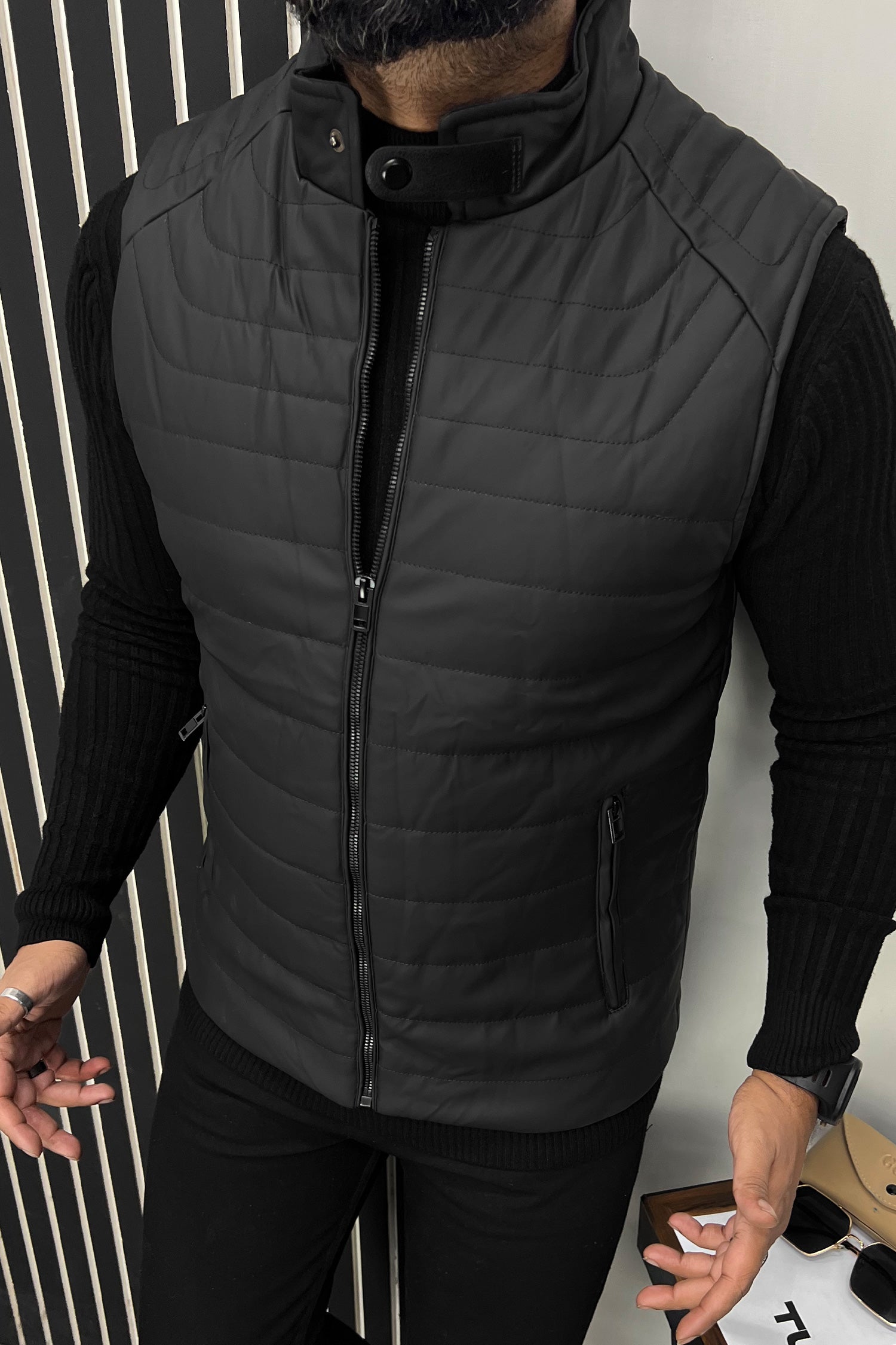 Stand Up Collar Quilted Imported Men's Gilet