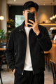 Men's Classic Stand Suede Leather Jacket In Black