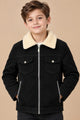 Relaxed Fit Imported Kid's Suede Leather Jacket In Black