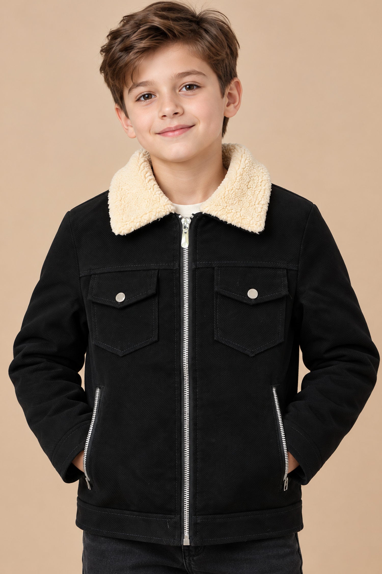Relaxed Fit Imported Kid's Suede Leather Jacket