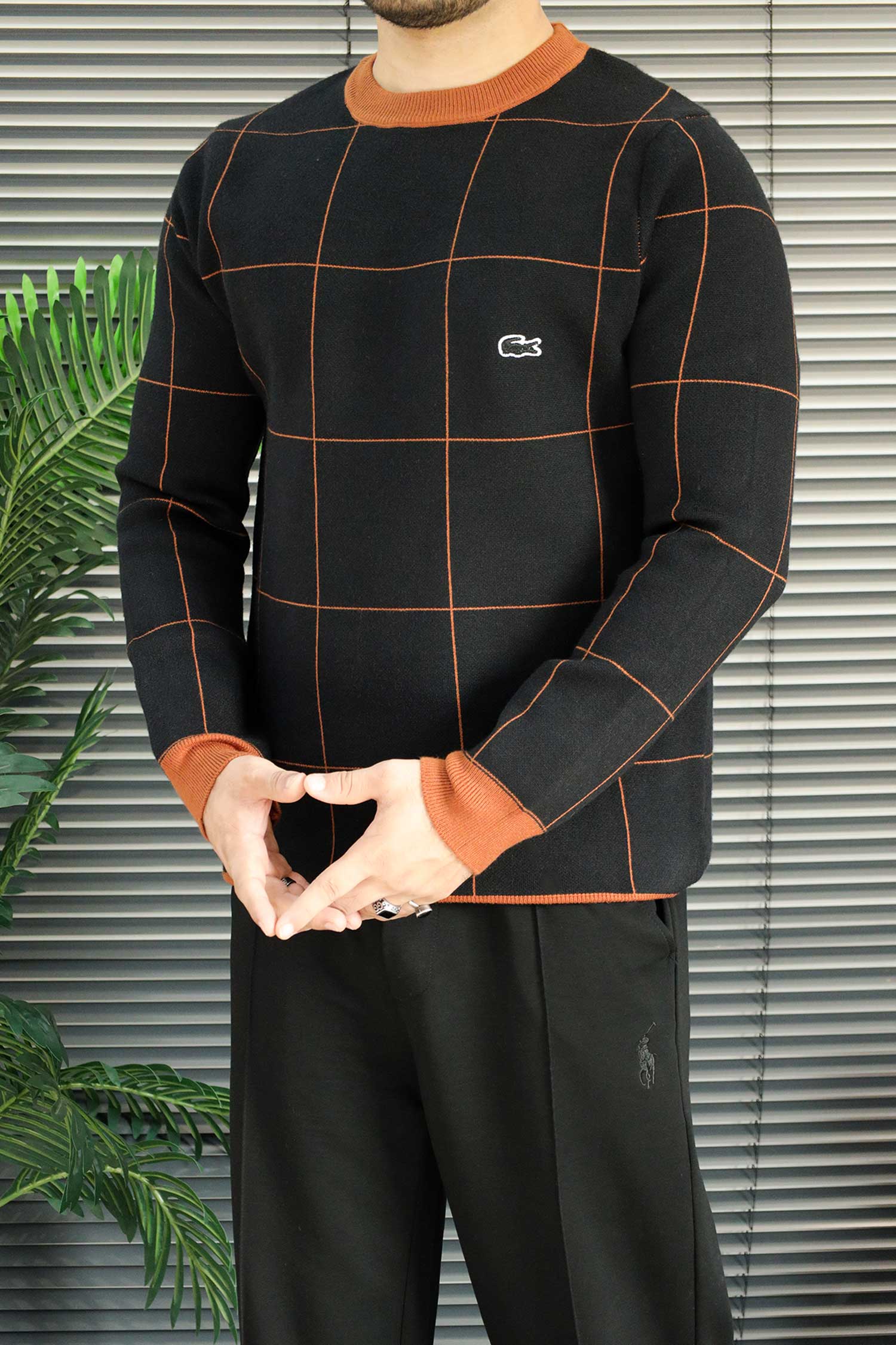Lcste Windowpane Pattern Imported Men's Sweater