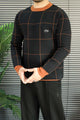 Lcste Windowpane Pattern Imported Men's Sweater In Black
